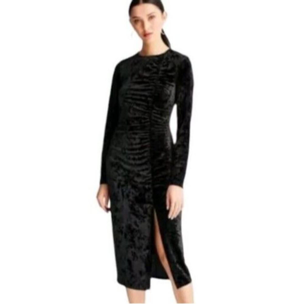 Future Collective Crushed Velvet Midi Dress Womens XS Black Whimsigoth Wednesday